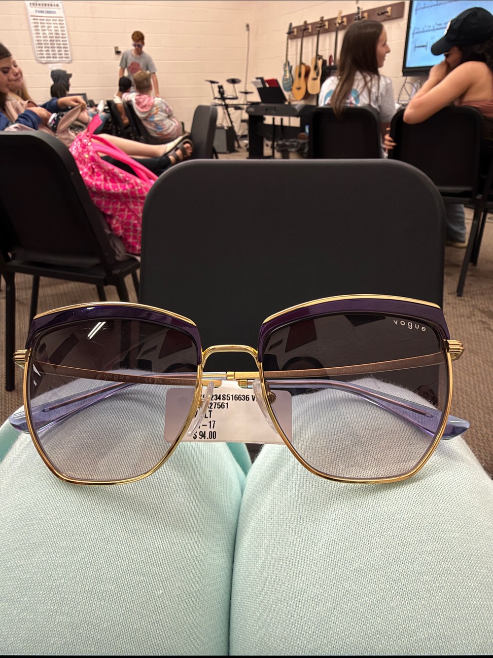 Vogue Gold Frame Sunglasses with Purple Gradient Lenses